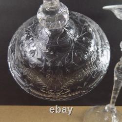 Pair of Antique Engraved Floral Rock Crystal Toasting Saucers 10.75 Tall VGC