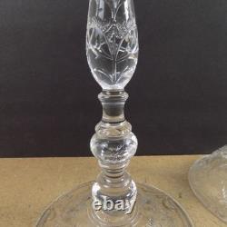 Pair of Antique Engraved Floral Rock Crystal Toasting Saucers 10.75 Tall VGC