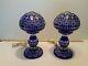 Pair of Bohemian Cobalt cut to Clear Crystal Lamps