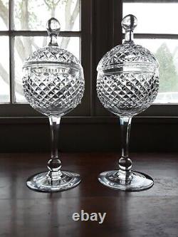 Pair of Kosta Boda Swedish Cut Glass Lidded Compotes Signed