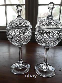 Pair of Kosta Boda Swedish Cut Glass Lidded Compotes Signed