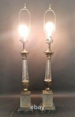 Pair of Neoclassical Brass and Cut Glass/Crystal with Marble Bases Lamps