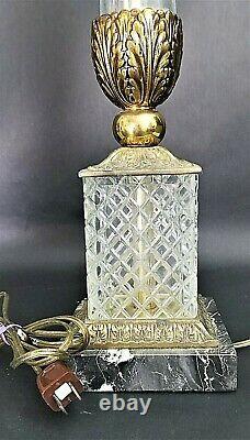 Pair of Neoclassical Brass and Cut Glass/Crystal with Marble Bases Lamps