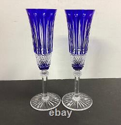 Pair of St Louis Glass Tommy Cut Crystal, Champagne Flutes Blue