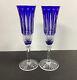 Pair of St Louis Glass Tommy Cut Crystal, Champagne Flutes Blue