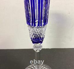 Pair of St Louis Glass Tommy Cut Crystal, Champagne Flutes Blue