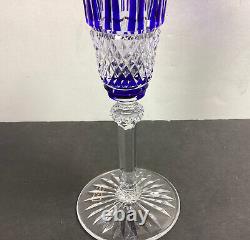 Pair of St Louis Glass Tommy Cut Crystal, Champagne Flutes Blue