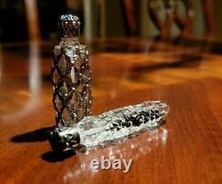 Pair of Victorian Cut Crystal Glass Perfume Bottles Silver Jeweled Top Beautiful