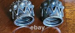 Pair of Victorian Cut Crystal Glass Perfume Bottles Silver Jeweled Top Beautiful