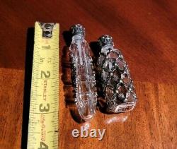 Pair of Victorian Cut Crystal Glass Perfume Bottles Silver Jeweled Top Beautiful