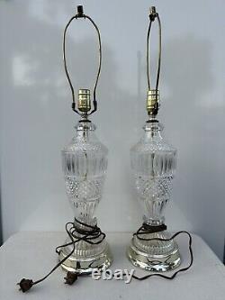 Pair of Vintage Crystal Glass Fine Cut Table Lamp