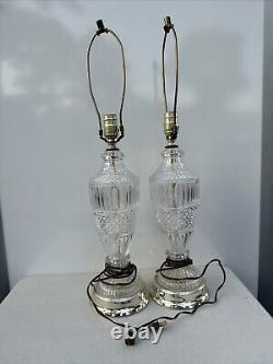 Pair of Vintage Crystal Glass Fine Cut Table Lamp