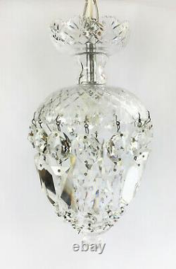 Pair of Vintage Cut Glass Crystal Droplet Chandelier Ceiling Lights