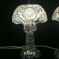 Pair of Vintage Czech Bohemian Cut Crystal Table Lamps, 19Tall, 10 Widest