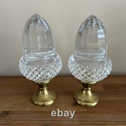Pair of Vintage French Cut Crystal Glass Stair Newel Finials Boule D' Escalier