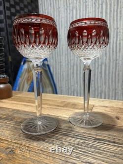 Pair of Waterford Clarendon- Ruby Hock Crystal Wine Glasses