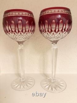 Pair of Waterford Clarendon- Ruby Hock Crystal Wine Glasses Cut To Clear Withbox