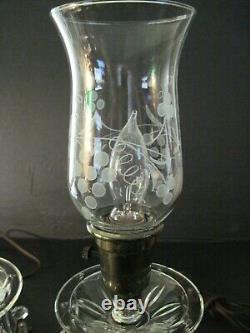 Pair vintage Cut Glass/crystal 15.5 Parlor Table Mantle Lamps Prisms