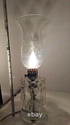 Pair vintage Cut Glass/crystal 16 Parlor Table Mantle Lamps Prisms