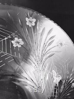 Pairpoint Cut Glass Bowl Colias Pattern Spiderweb & Butterfly 10.5 Art Deco