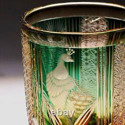 Peacock Edo Kiriko Glass Hand Cut Clear Crystal Whisky Glasses Amber Green 8.5oz