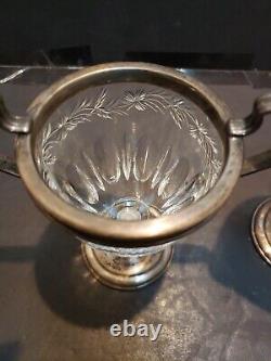 Pedestal Creamer & Sugar Bowl Cut Glass Crystal Sterling Silver 15 pwt's S1490