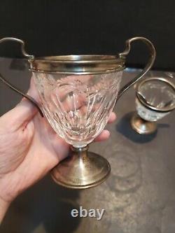 Pedestal Creamer & Sugar Bowl Cut Glass Crystal Sterling Silver 15 pwt's S1490