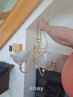 Pendent Vintage Lead Cut Crystal 5 Arm Glass Body Brass Gold Accent Chandelier
