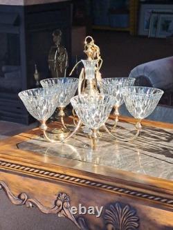 Pendent Vintage Lead Cut Crystal 5 Arm Glass Body Brass Gold Accent Chandelier