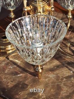 Pendent Vintage Lead Cut Crystal 5 Arm Glass Body Brass Gold Accent Chandelier