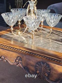 Pendent Vintage Lead Cut Crystal 5 Arm Glass Body Brass Gold Accent Chandelier