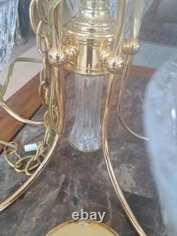 Pendent Vintage Lead Cut Crystal 5 Arm Glass Body Brass Gold Accent Chandelier