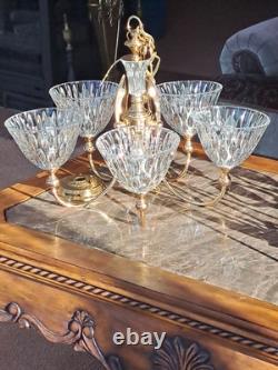 Pendent Vintage Lead Cut Crystal 5 Arm Glass Body Brass Gold Accent Chandelier