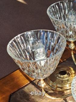 Pendent Vintage Lead Cut Crystal 5 Arm Glass Body Brass Gold Accent Chandelier