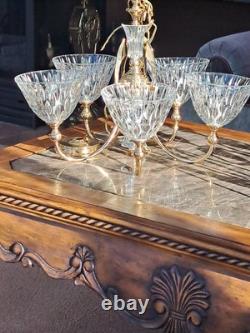 Pendent Vintage Lead Cut Crystal 5 Arm Glass Body Brass Gold Accent Chandelier