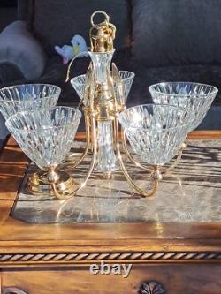 Pendent Vintage Lead Cut Crystal 5 Arm Glass Body Brass Gold Accent Chandelier