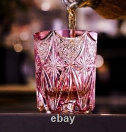 Pink Crystal Whiskey Glasses Hand Cut To Clear Stars 9oz For Wedding/Party