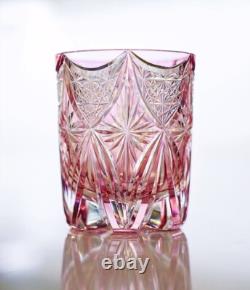 Pink Crystal Whiskey Glasses Hand Cut To Clear Stars 9oz For Wedding/Party