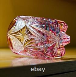 Pink Crystal Whiskey Glasses Hand Cut To Clear Stars 9oz For Wedding/Party