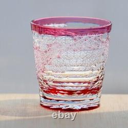 Pink Edo Kiriko Drinking Glass Hand Cut Crystal Whisky Glasses 12oz For Women