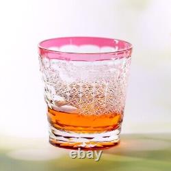 Pink Edo Kiriko Drinking Glass Hand Cut Crystal Whisky Glasses 12oz For Women