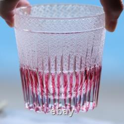 Pink Unique Edo Kiriko Drinking Glass Old Fashioned Cut Crystal Whisky Cup 11oz