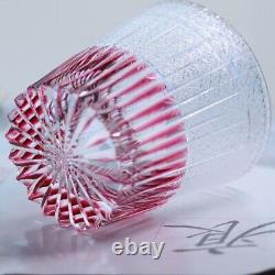 Pink Unique Edo Kiriko Drinking Glass Old Fashioned Cut Crystal Whisky Cup 11oz