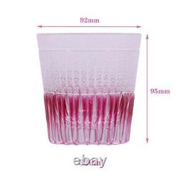 Pink Unique Edo Kiriko Drinking Glass Old Fashioned Cut Crystal Whisky Cup 11oz