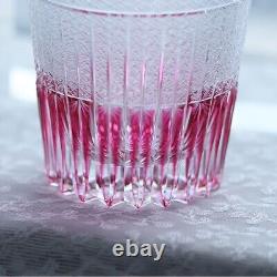 Pink Unique Edo Kiriko Drinking Glass Old Fashioned Cut Crystal Whisky Cup 11oz