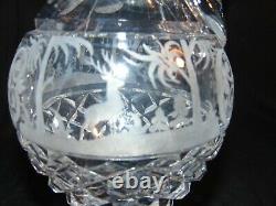 Pr Antique Bohemian Cut Glass Crystal Wine Decanters 17 1/2Tall Etched Scene