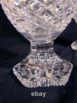 Pr Antique Bohemian Cut Glass Crystal Wine Decanters 17 1/2Tall Etched Scene