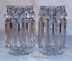 Pr French Crystal Continental Cut Glass Candlesticks Girondoles Lamps Prisms