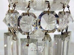 Pr French Crystal Continental Cut Glass Candlesticks Girondoles Lamps Prisms