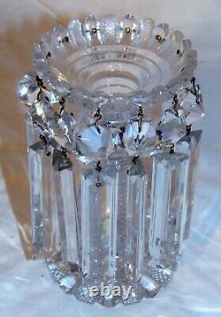 Pr French Crystal Continental Cut Glass Candlesticks Girondoles Lamps Prisms